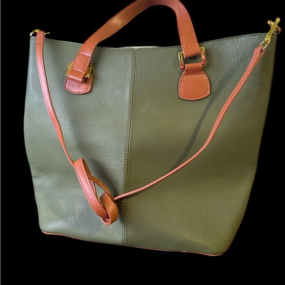 Joy & Iman Olive Tote with Coral Handles - Picture 2 of 4